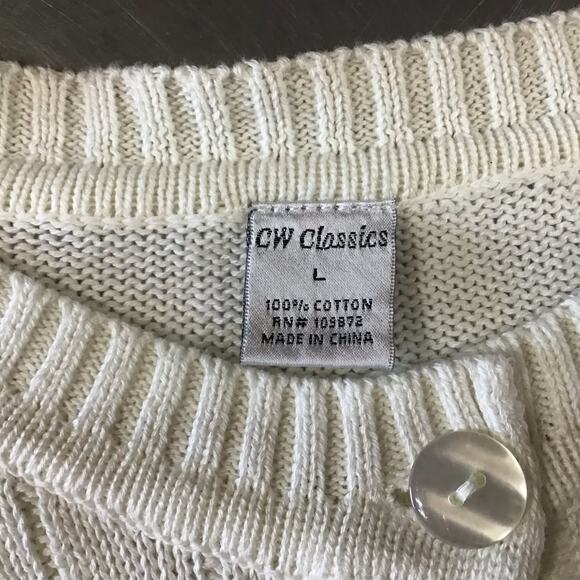 VTG CW Classics 100% Cotton Ecru Cream Fisherman Cable Knit Cardigan large - Picture 6 of 6